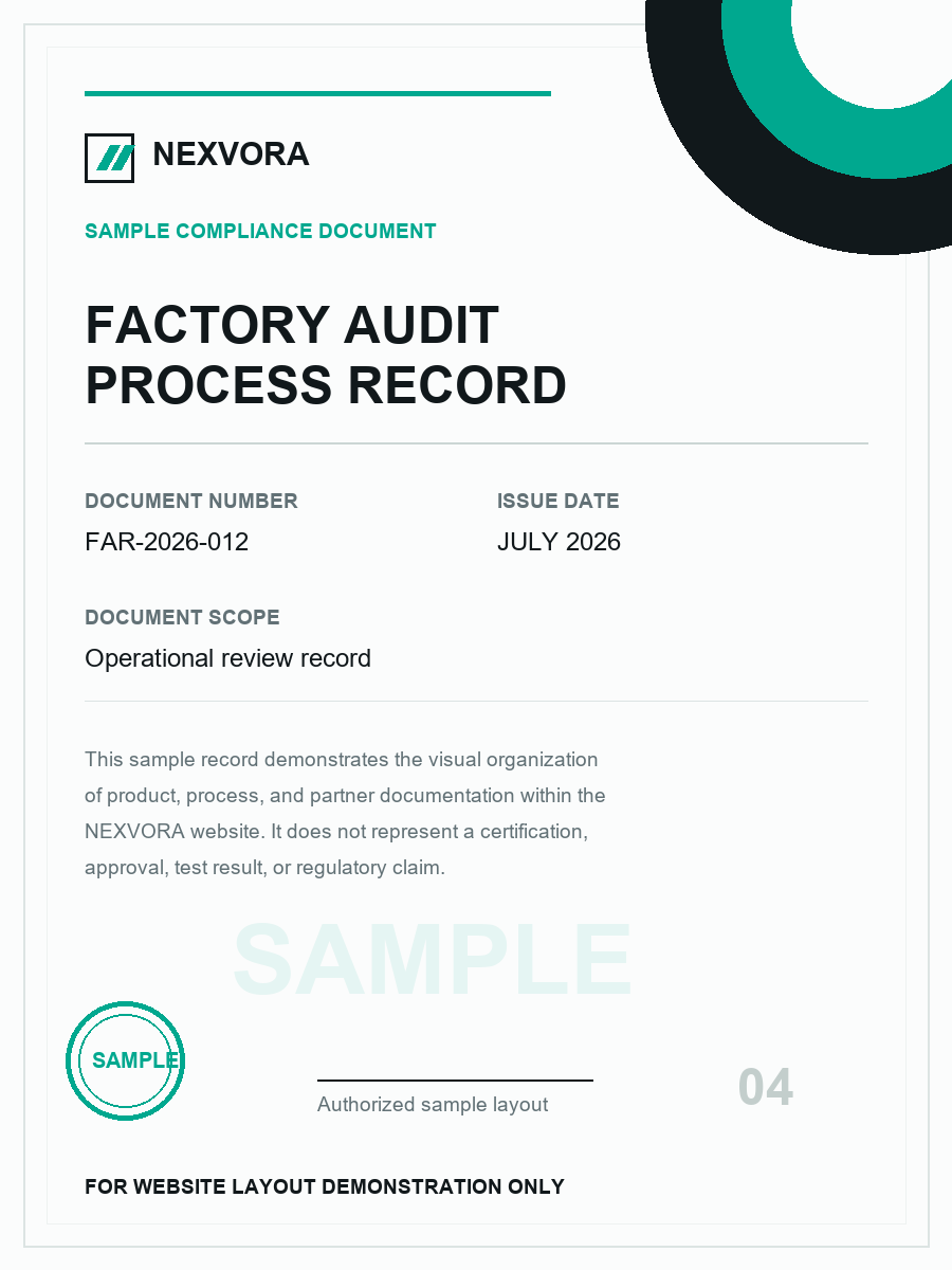 Sample factory audit process record