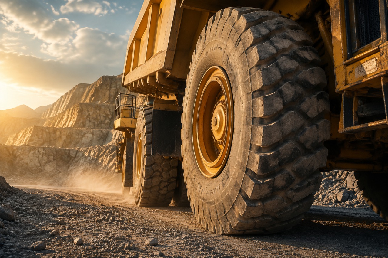 Heavy-duty off-the-road tire operating in a quarry