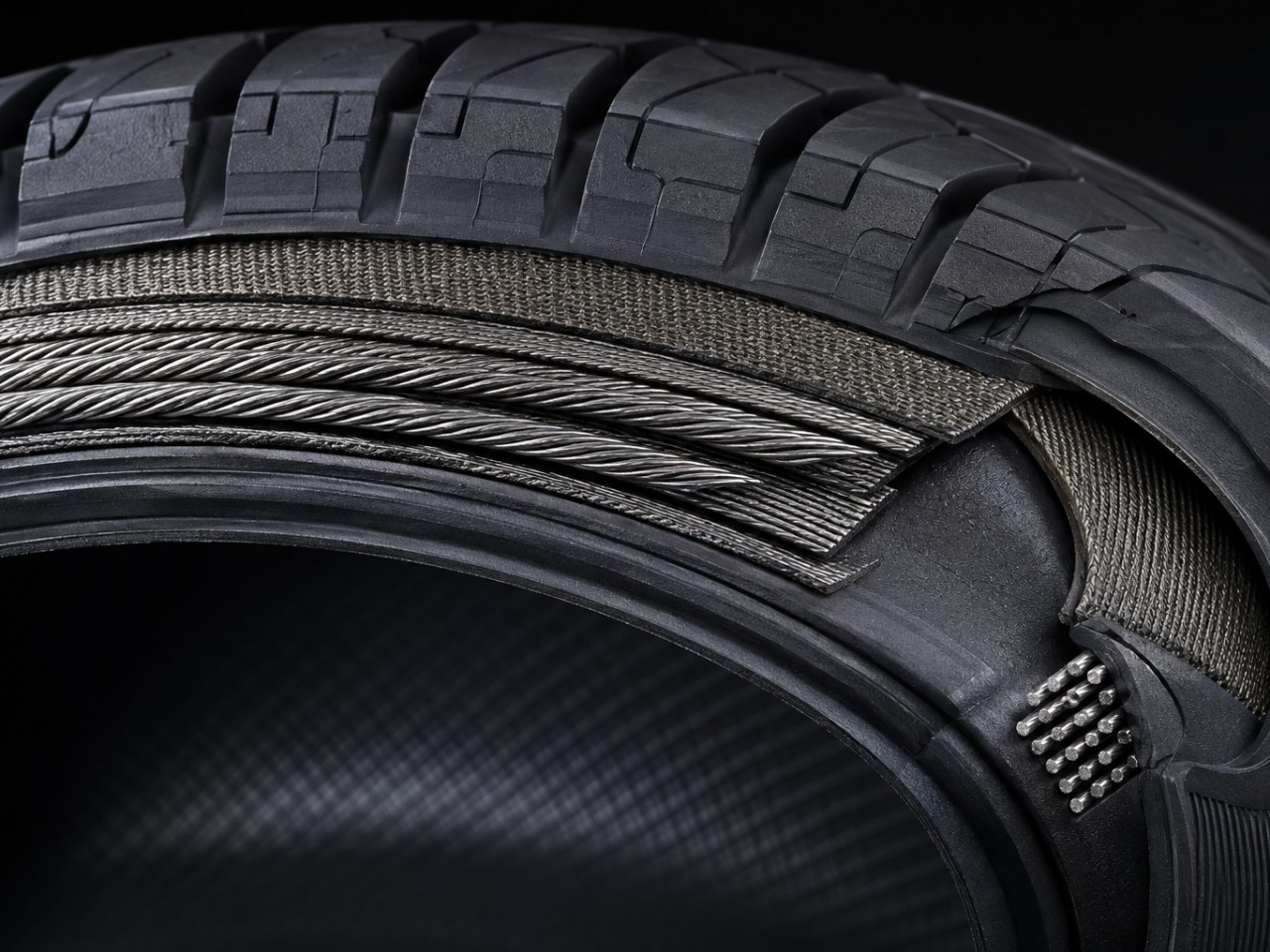Precision rubber and reinforcement layers inside a radial tire