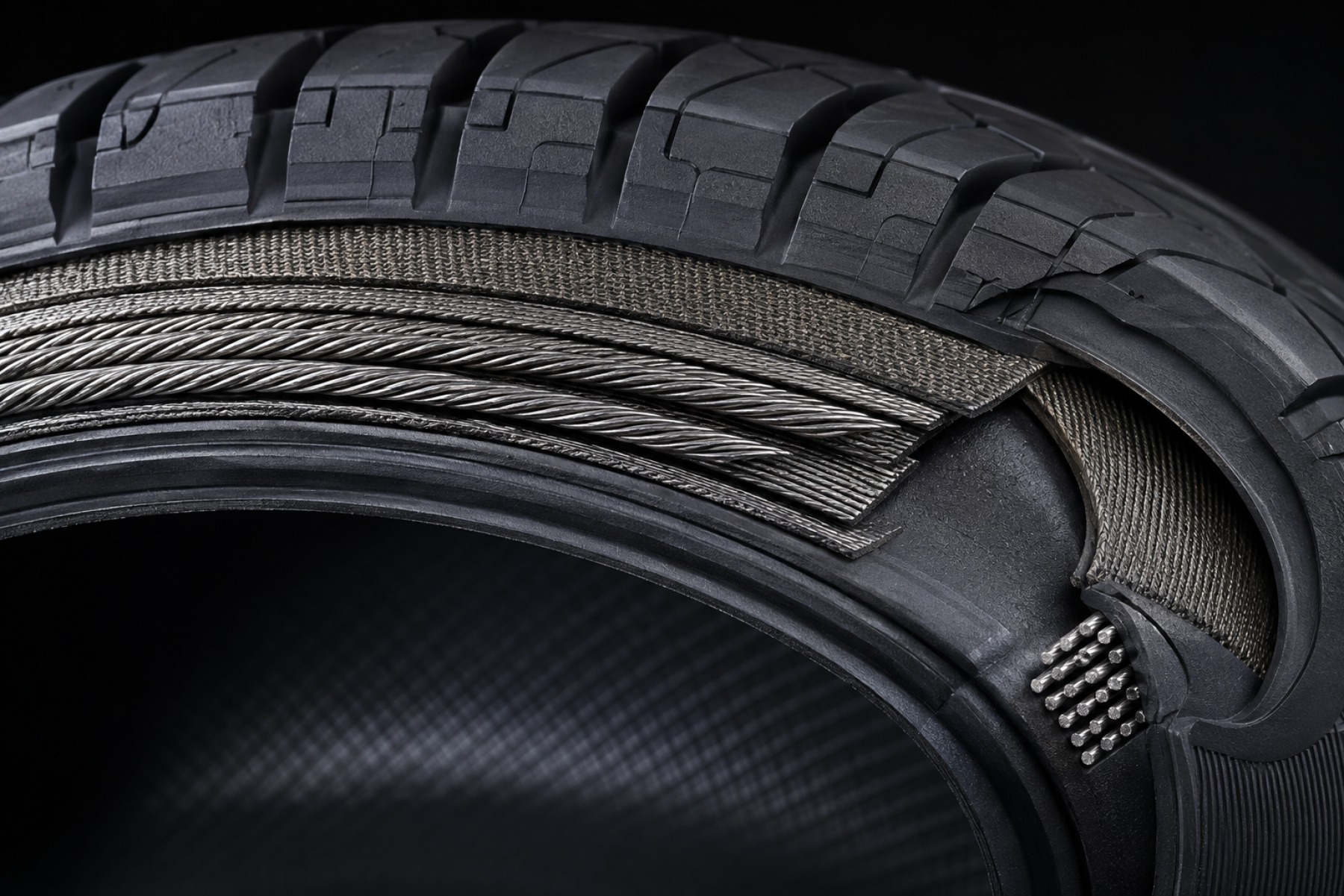 Radial tire material construction prepared for technical documentation